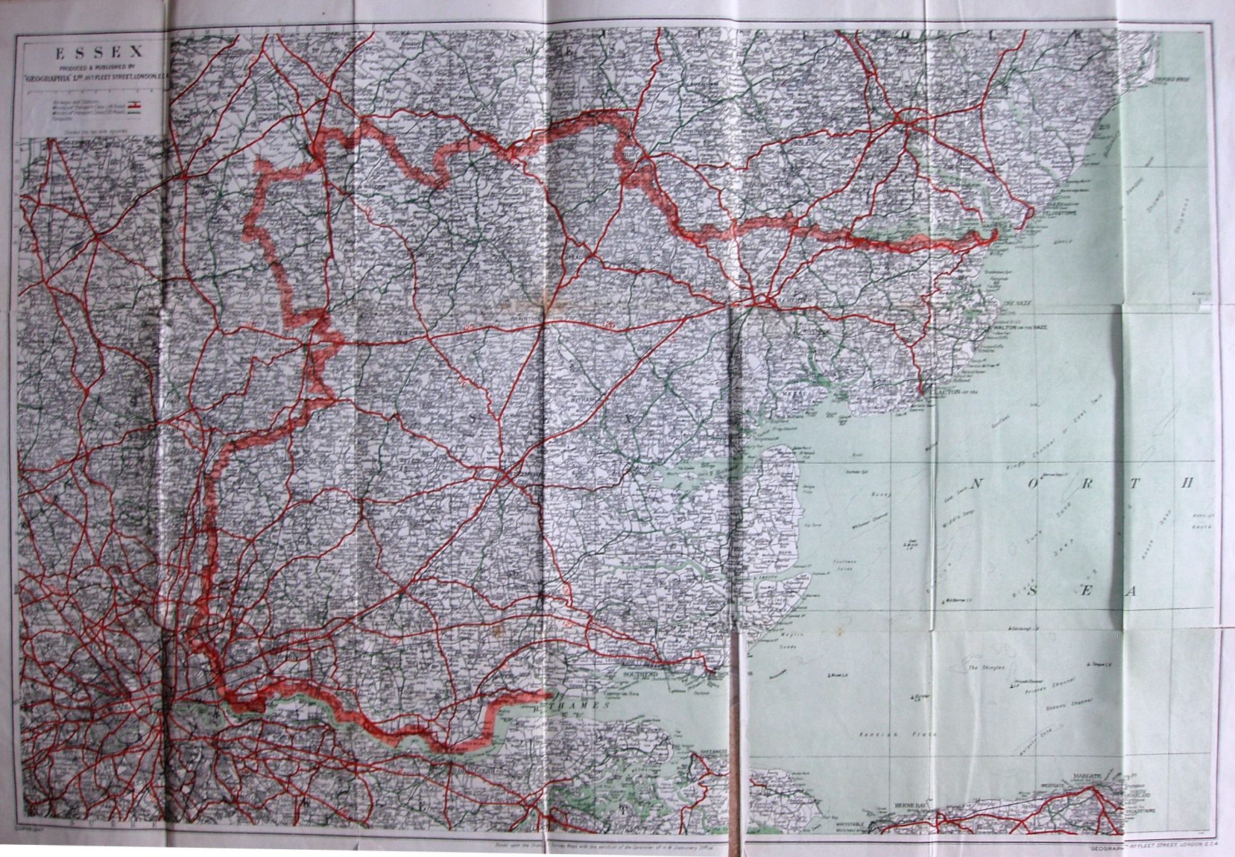 Geographia Large Scale Road Map of Essex, 1946